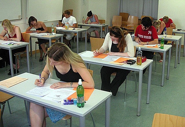Students taking a test at the University of Vienna at the end of the summer term 2005 (Saturday, June 25, 2005)